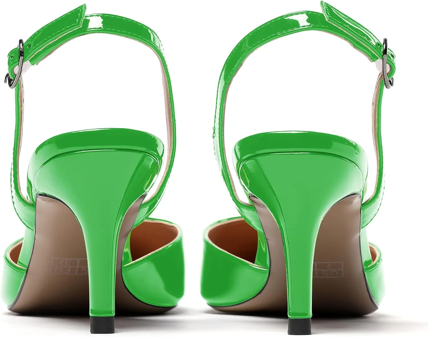WAYDERNS Women's Patent Pointed Toe Solid Buckle Slingback Stiletto Mid Heel Pumps Shoes 2.5 Inch
