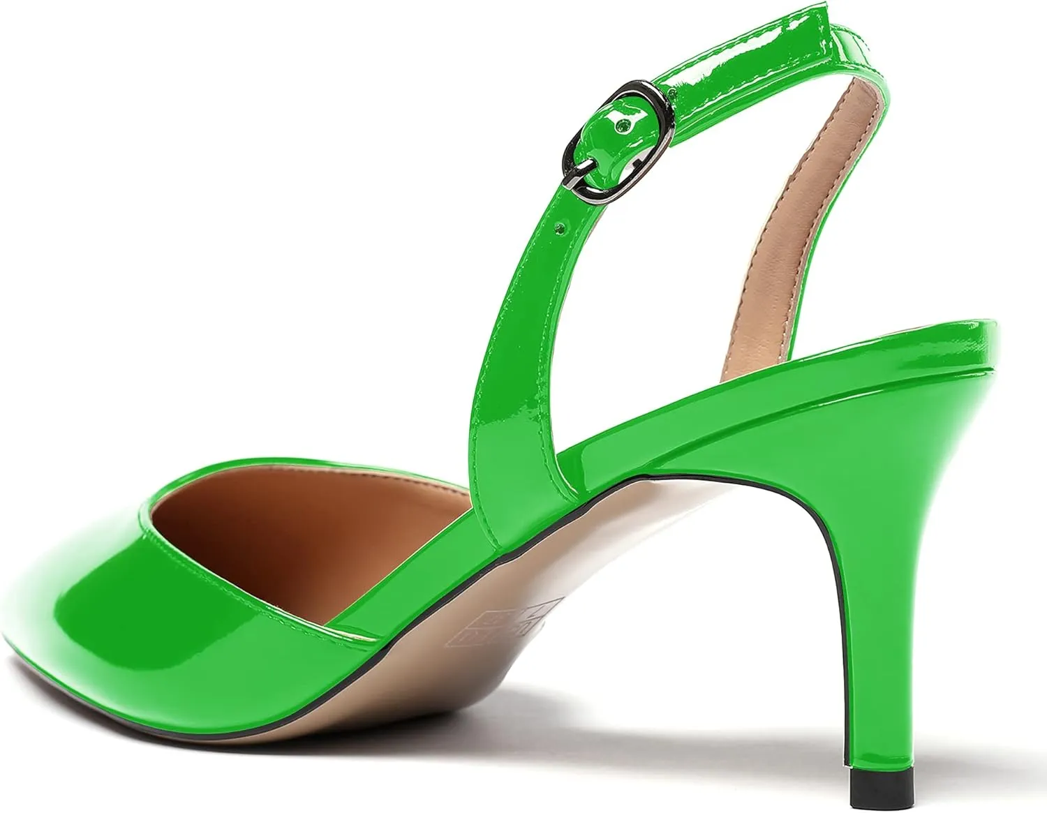 WAYDERNS Women's Patent Pointed Toe Solid Buckle Slingback Stiletto Mid Heel Pumps Shoes 2.5 Inch