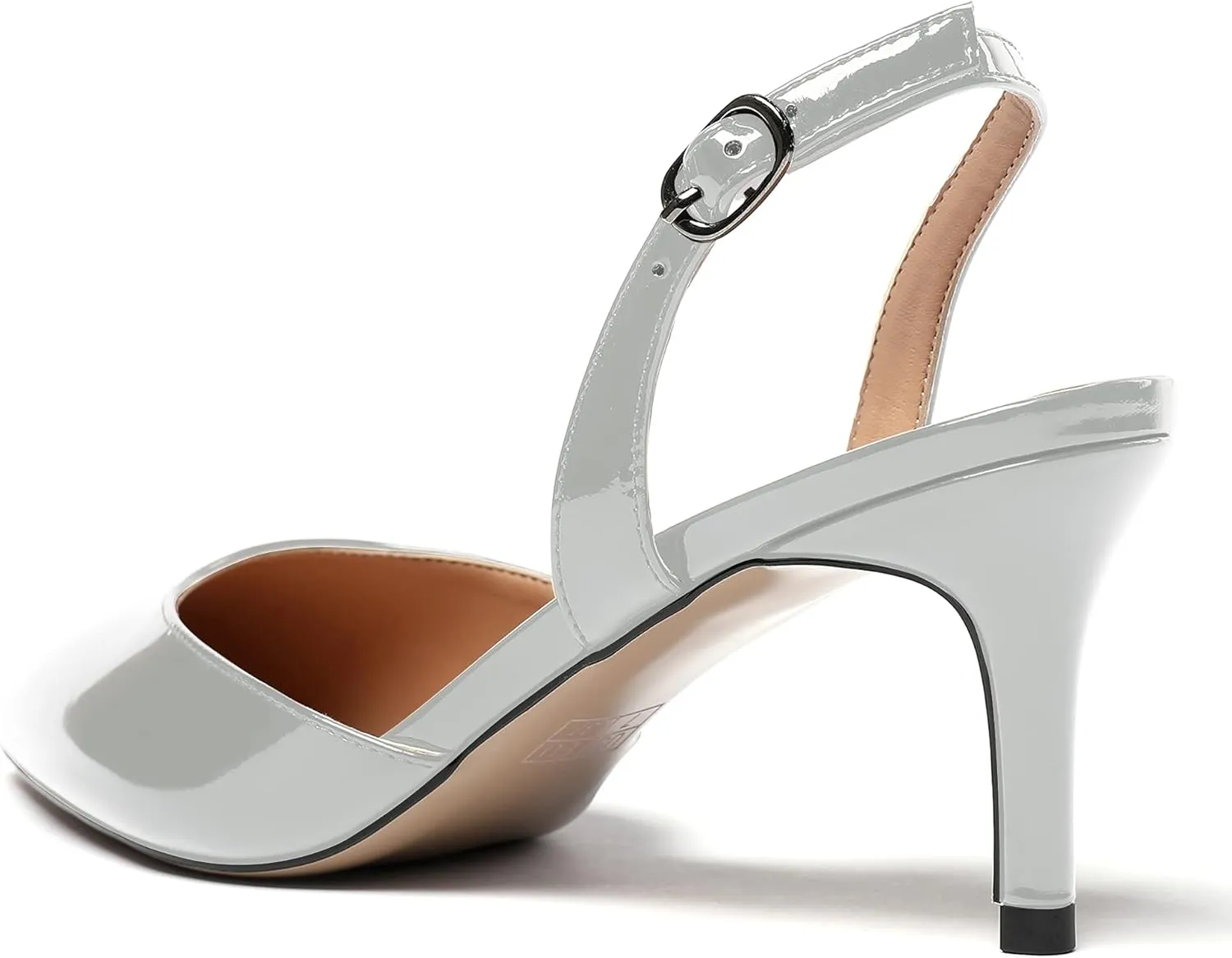 WAYDERNS Women's Patent Pointed Toe Solid Buckle Slingback Stiletto Mid Heel Pumps Shoes 2.5 Inch