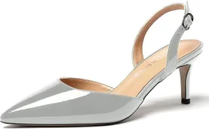 WAYDERNS Women's Patent Pointed Toe Solid Buckle Slingback Stiletto Mid Heel Pumps Shoes 2.5 Inch