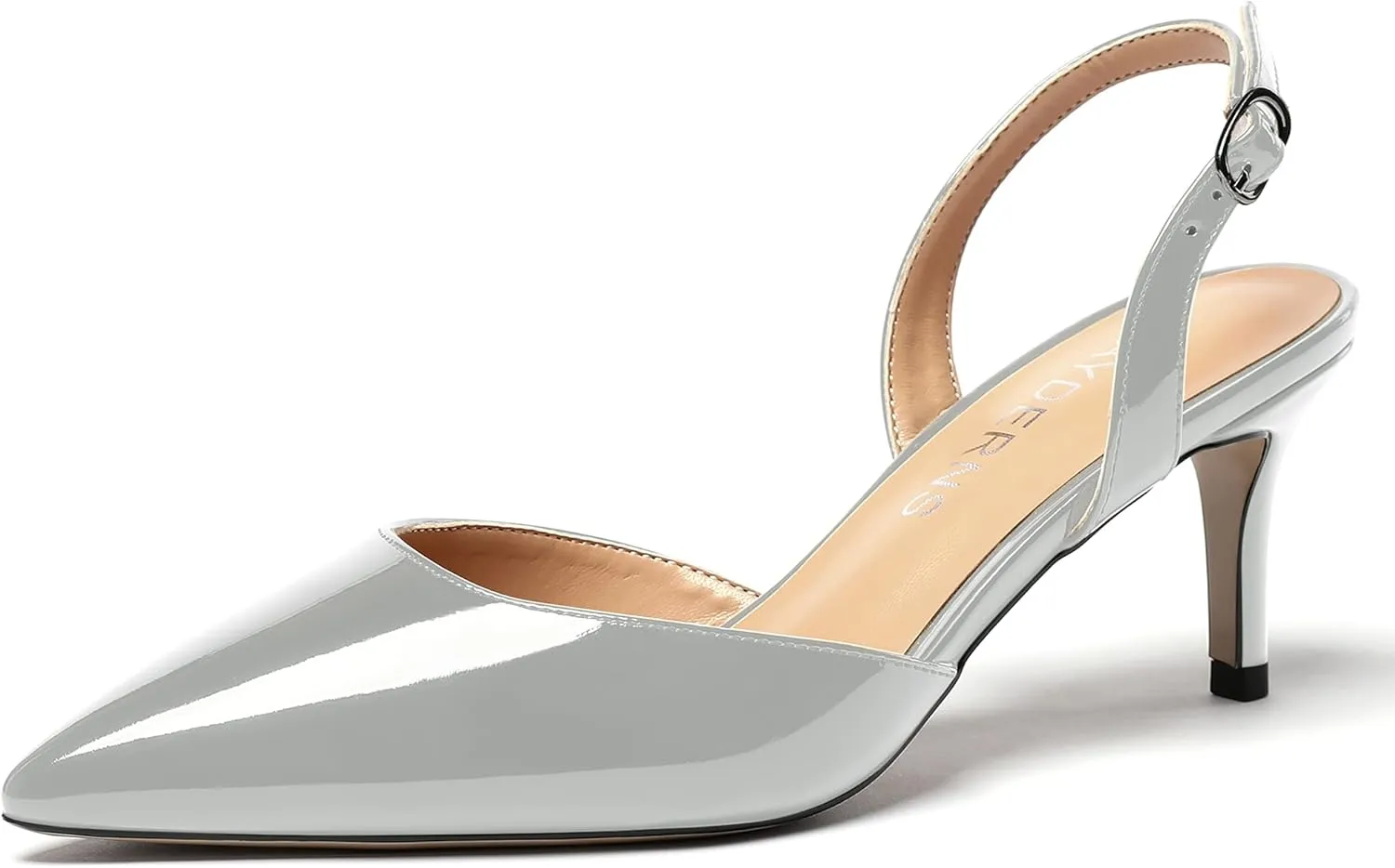 WAYDERNS Women's Patent Pointed Toe Solid Buckle Slingback Stiletto Mid Heel Pumps Shoes 2.5 Inch