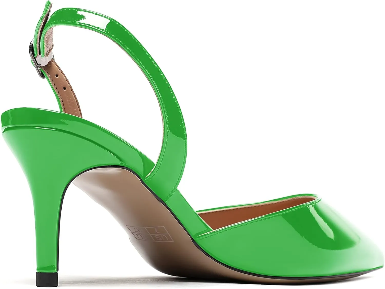 WAYDERNS Women's Patent Pointed Toe Solid Buckle Slingback Stiletto Mid Heel Pumps Shoes 2.5 Inch