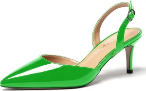 WAYDERNS Women's Patent Pointed Toe Solid Buckle Slingback Stiletto Mid Heel Pumps Shoes 2.5 Inch