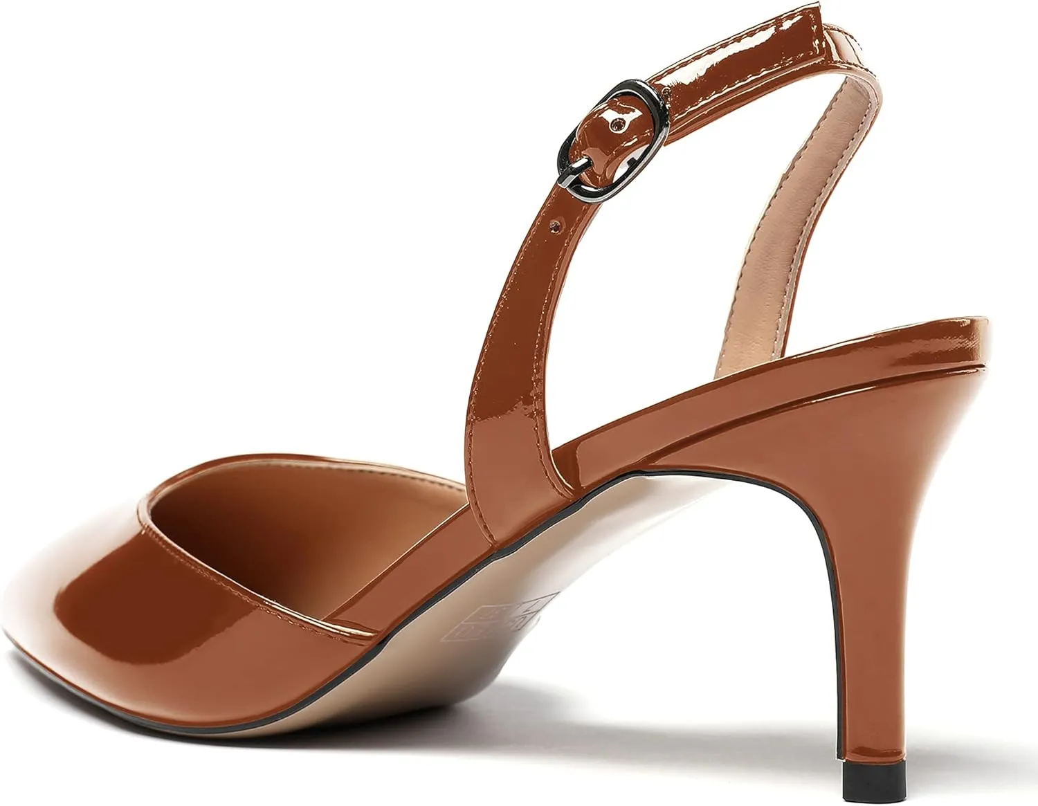 WAYDERNS Women's Patent Pointed Toe Solid Buckle Slingback Stiletto Mid Heel Pumps Shoes 2.5 Inch