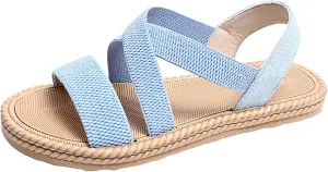 Women Braided Solid Strappy Sandal High Elastic Cross Summer Flats Open Toe Slingback Sandals Casual Beach Shoe