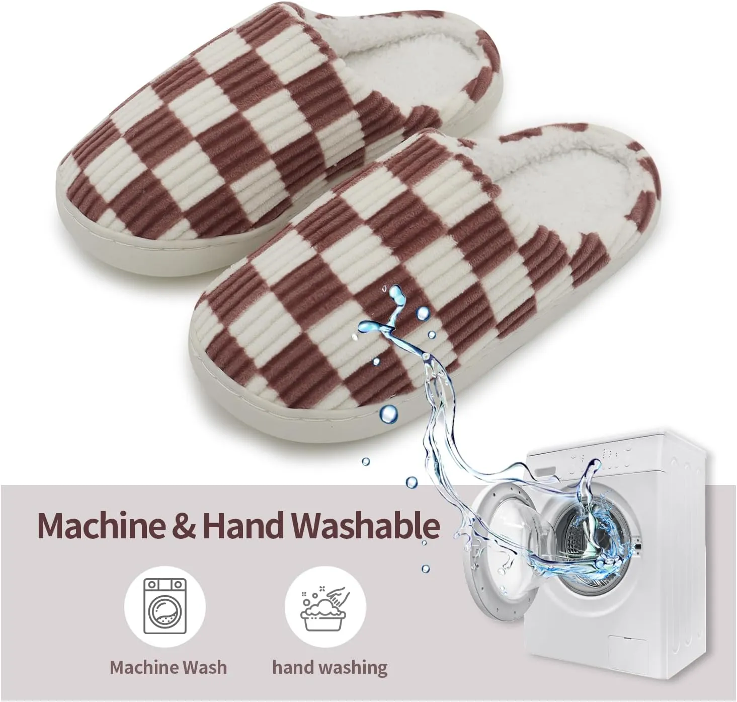 Women Home Fuzzy Slippers - Memory Foam Checkered Plaid Scuff Non-Slip Indoor Outdoor Comfortable Casual Soft Slides