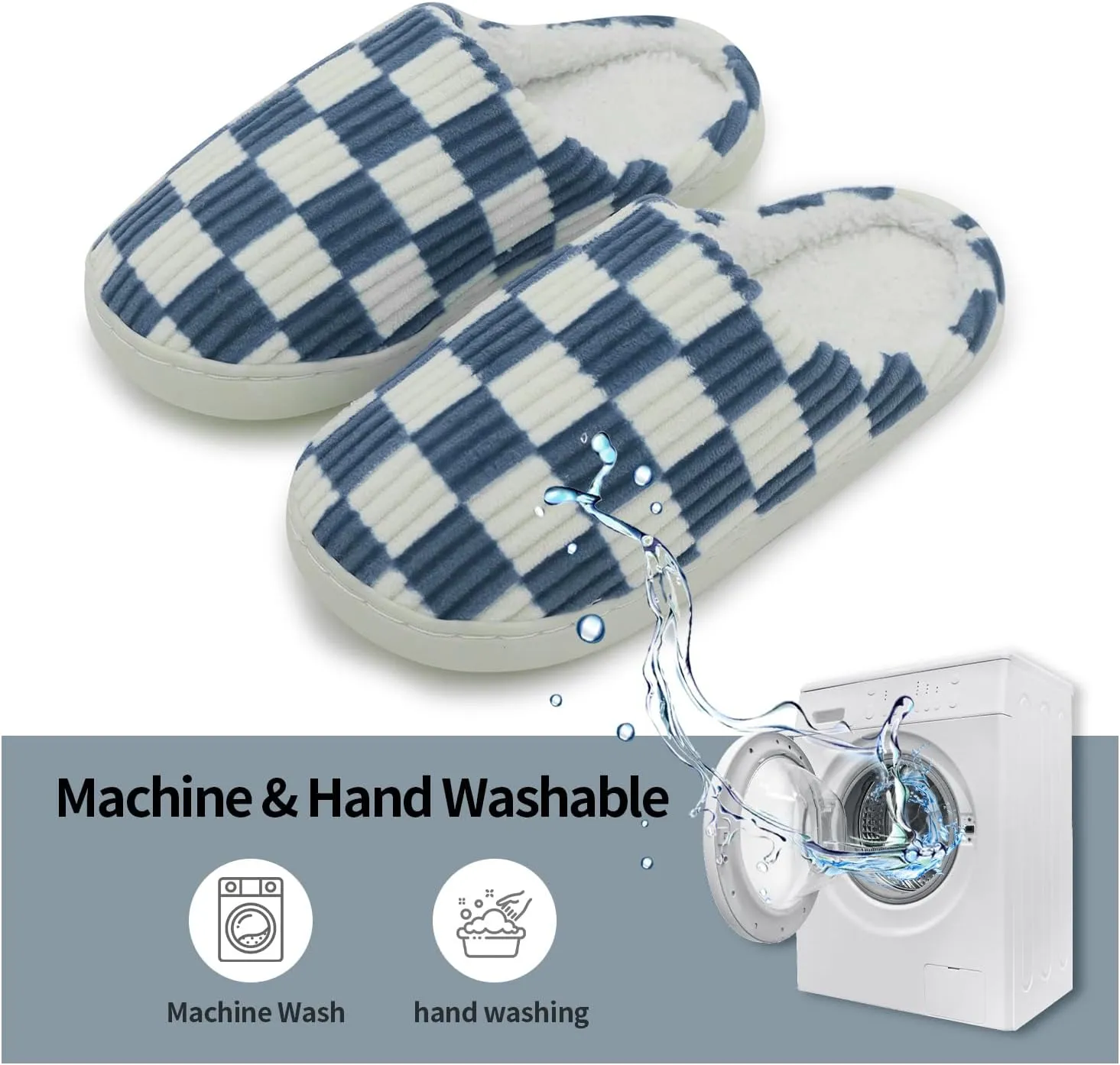 Women Home Fuzzy Slippers - Memory Foam Checkered Plaid Scuff Non-Slip Indoor Outdoor Comfortable Casual Soft Slides