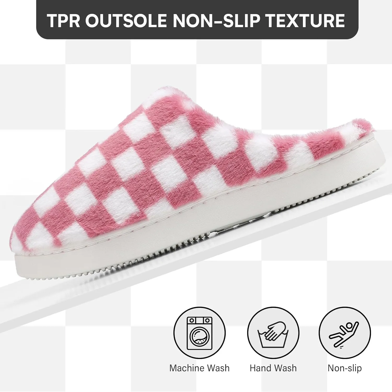 Women House Checkered Slippers - Mens Cozy Fuzzy Plaid Memory Foam Slippers with Faux Fur Lining for Indoor & Outdoor Comfort Soft Slides