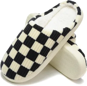 Women House Checkered Slippers - Plaid Scuff Memory Foam Non-Slip Indoor Outdoor Casual Soft Slides