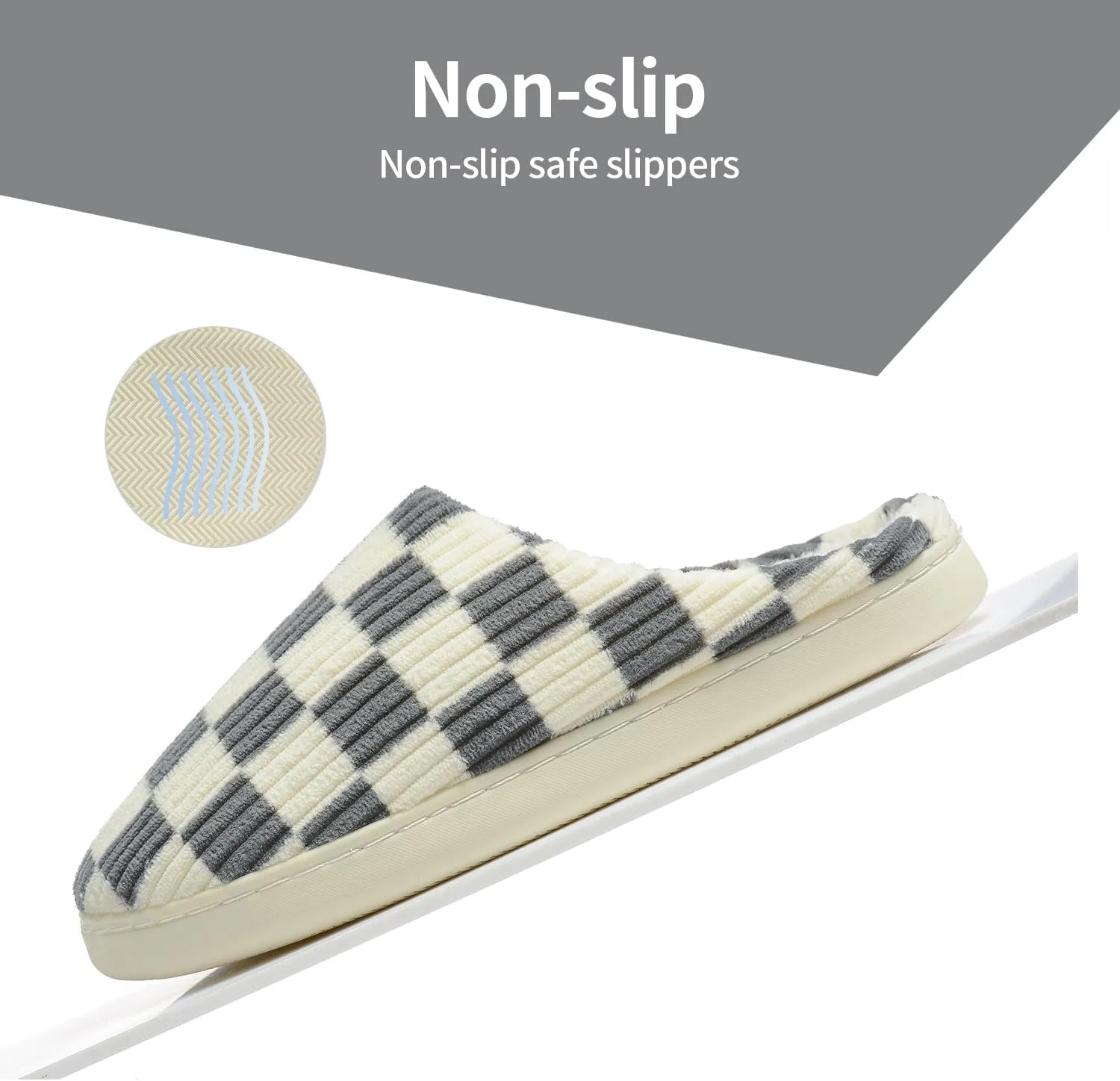 Women House Checkered Slippers - Plaid Scuff Memory Foam Non-Slip Indoor Outdoor Casual Soft Slides