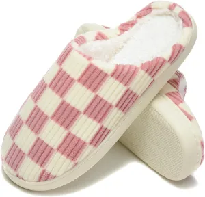 Women House Checkered Slippers - Plaid Scuff Memory Foam Non-Slip Indoor Outdoor Casual Soft Slides