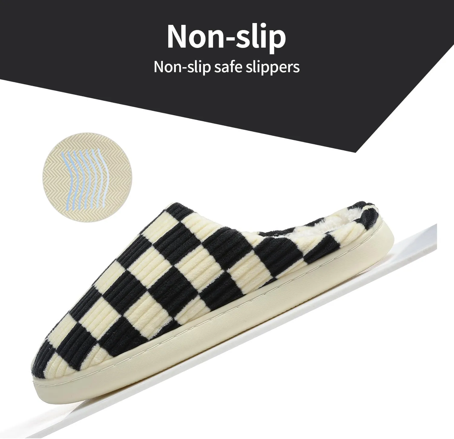 Women House Checkered Slippers - Plaid Scuff Memory Foam Non-Slip Indoor Outdoor Casual Soft Slides