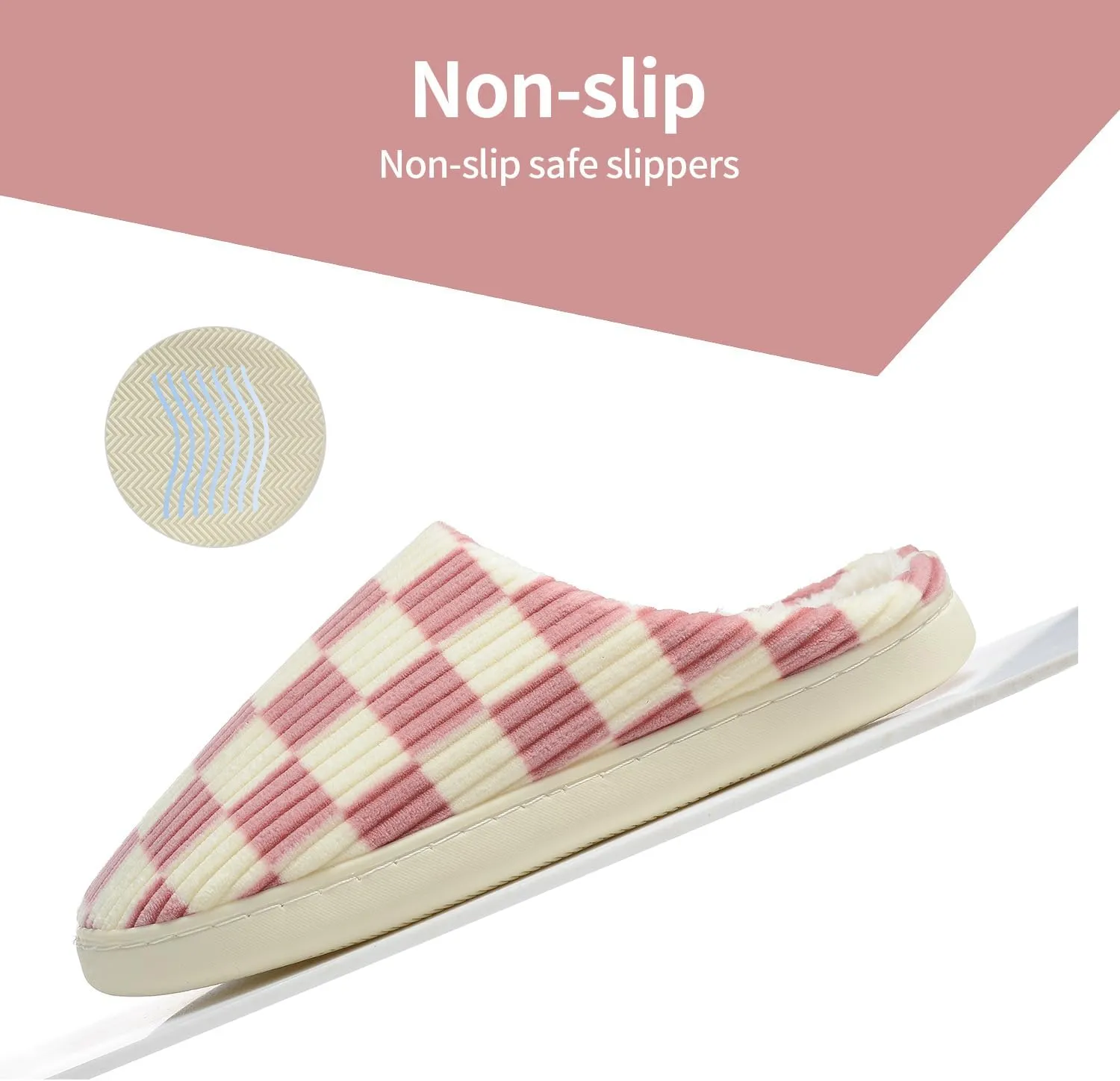 Women House Checkered Slippers - Plaid Scuff Memory Foam Non-Slip Indoor Outdoor Casual Soft Slides