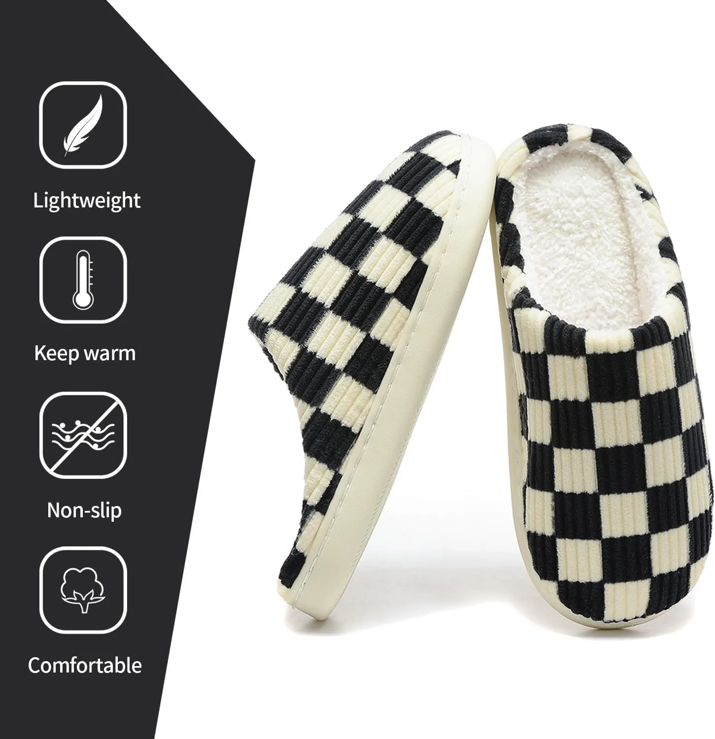 Women House Checkered Slippers - Plaid Scuff Memory Foam Non-Slip Indoor Outdoor Casual Soft Slides
