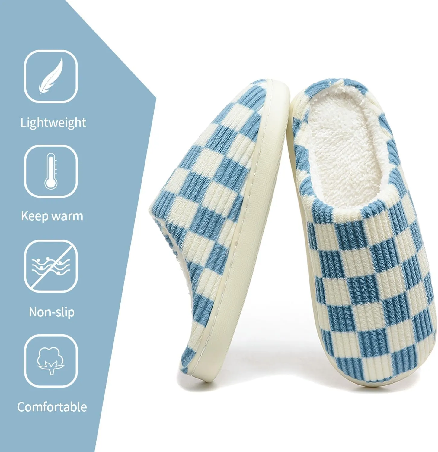 Women House Checkered Slippers - Plaid Scuff Memory Foam Non-Slip Indoor Outdoor Casual Soft Slides