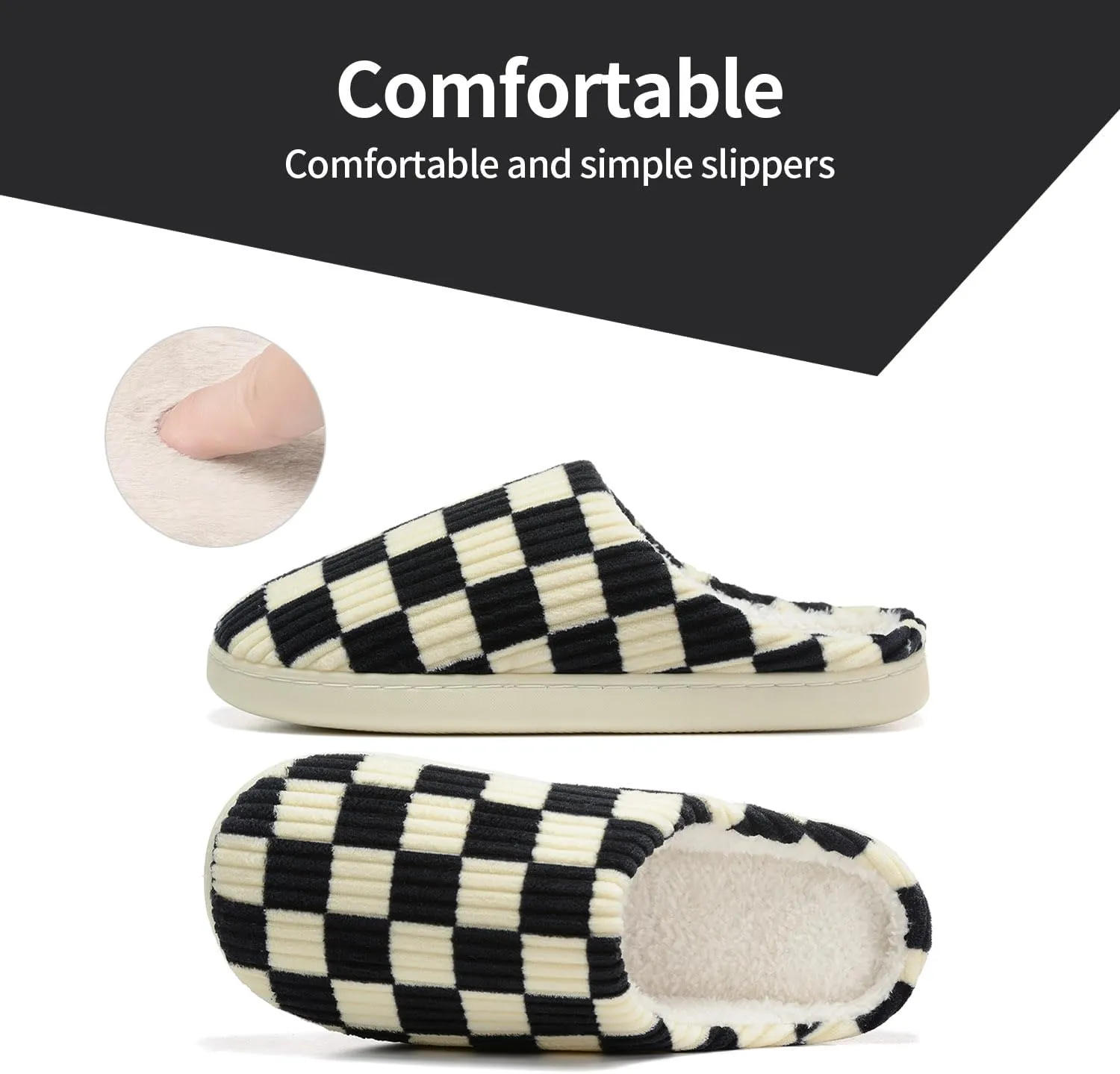 Women House Checkered Slippers - Plaid Scuff Memory Foam Non-Slip Indoor Outdoor Casual Soft Slides