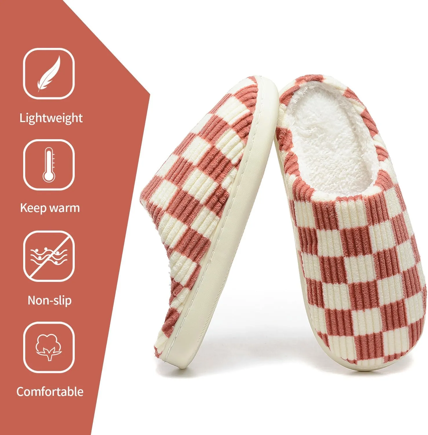 Women House Checkered Slippers - Plaid Scuff Memory Foam Non-Slip Indoor Outdoor Casual Soft Slides