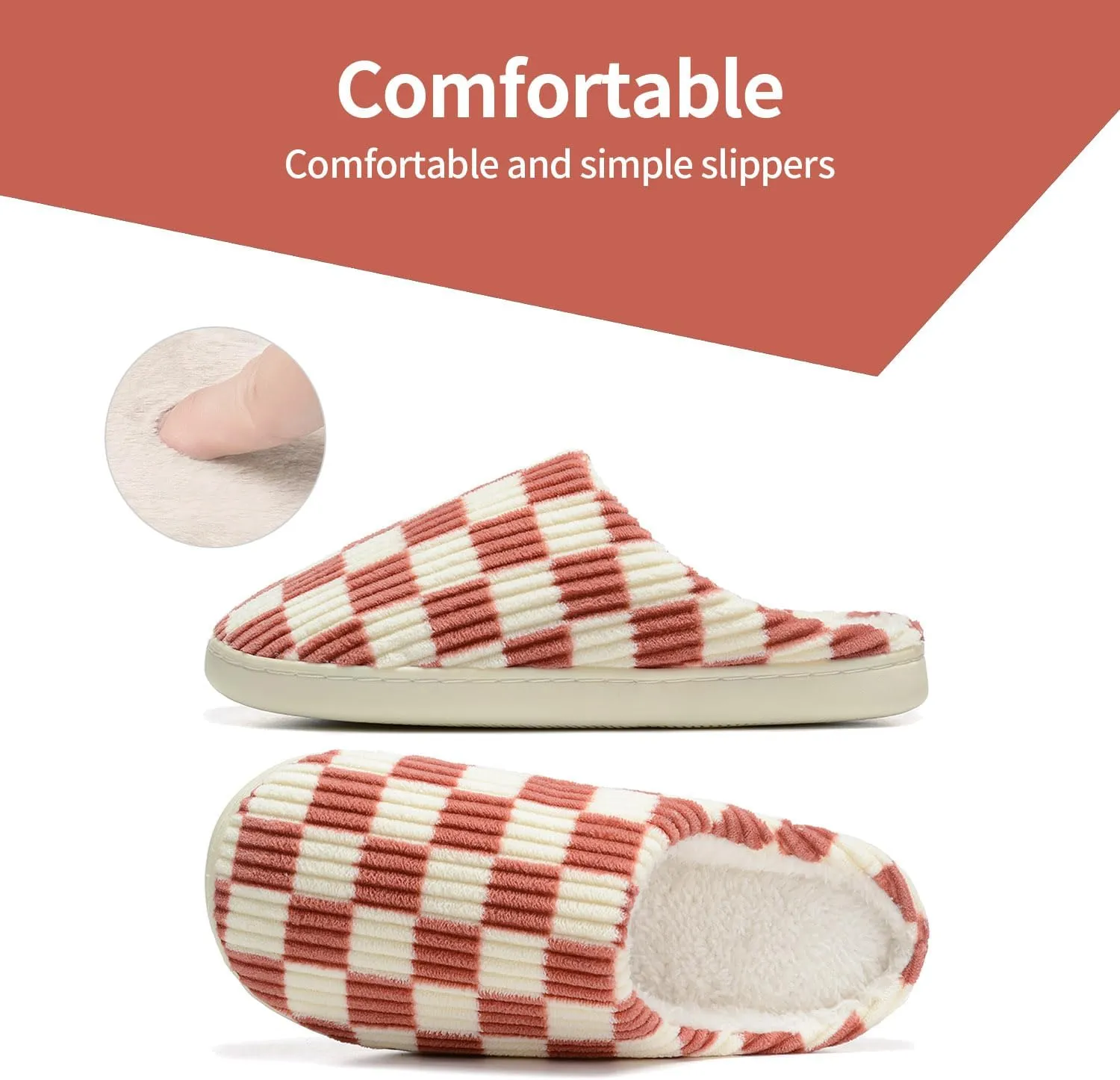 Women House Checkered Slippers - Plaid Scuff Memory Foam Non-Slip Indoor Outdoor Casual Soft Slides