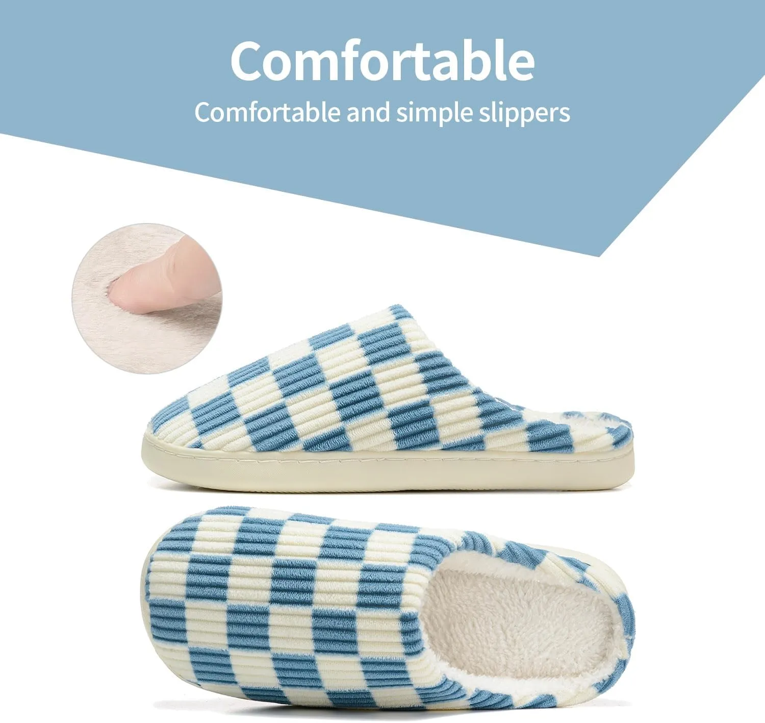 Women House Checkered Slippers - Plaid Scuff Memory Foam Non-Slip Indoor Outdoor Casual Soft Slides