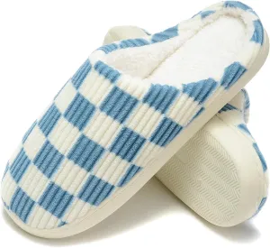 Women House Checkered Slippers - Plaid Scuff Memory Foam Non-Slip Indoor Outdoor Casual Soft Slides