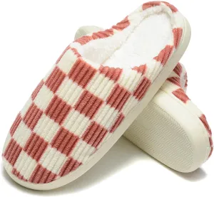 Women House Checkered Slippers - Plaid Scuff Memory Foam Non-Slip Indoor Outdoor Casual Soft Slides