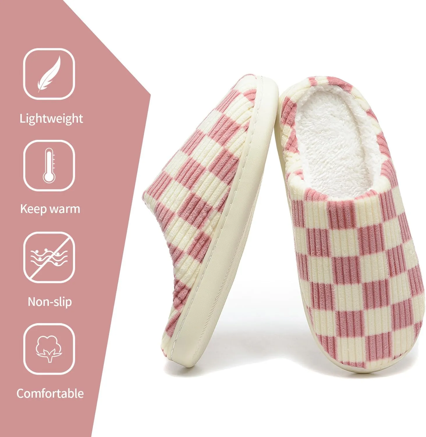Women House Checkered Slippers - Plaid Scuff Memory Foam Non-Slip Indoor Outdoor Casual Soft Slides