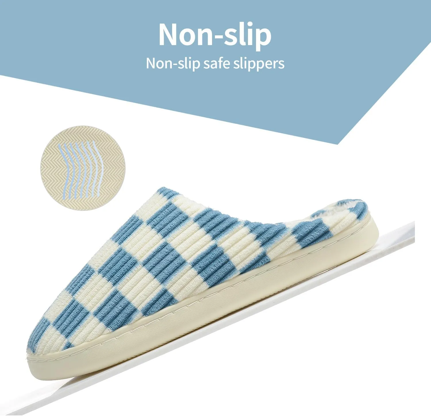 Women House Checkered Slippers - Plaid Scuff Memory Foam Non-Slip Indoor Outdoor Casual Soft Slides