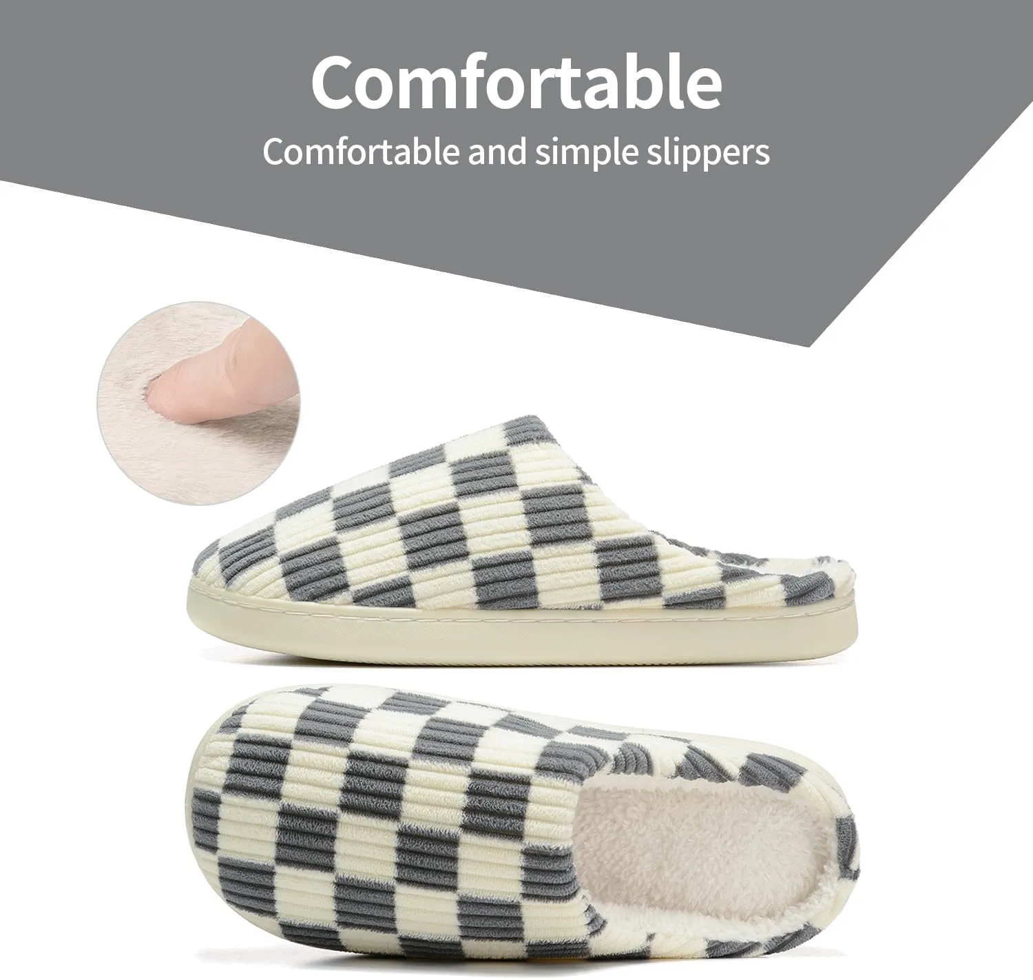 Women House Checkered Slippers - Plaid Scuff Memory Foam Non-Slip Indoor Outdoor Casual Soft Slides
