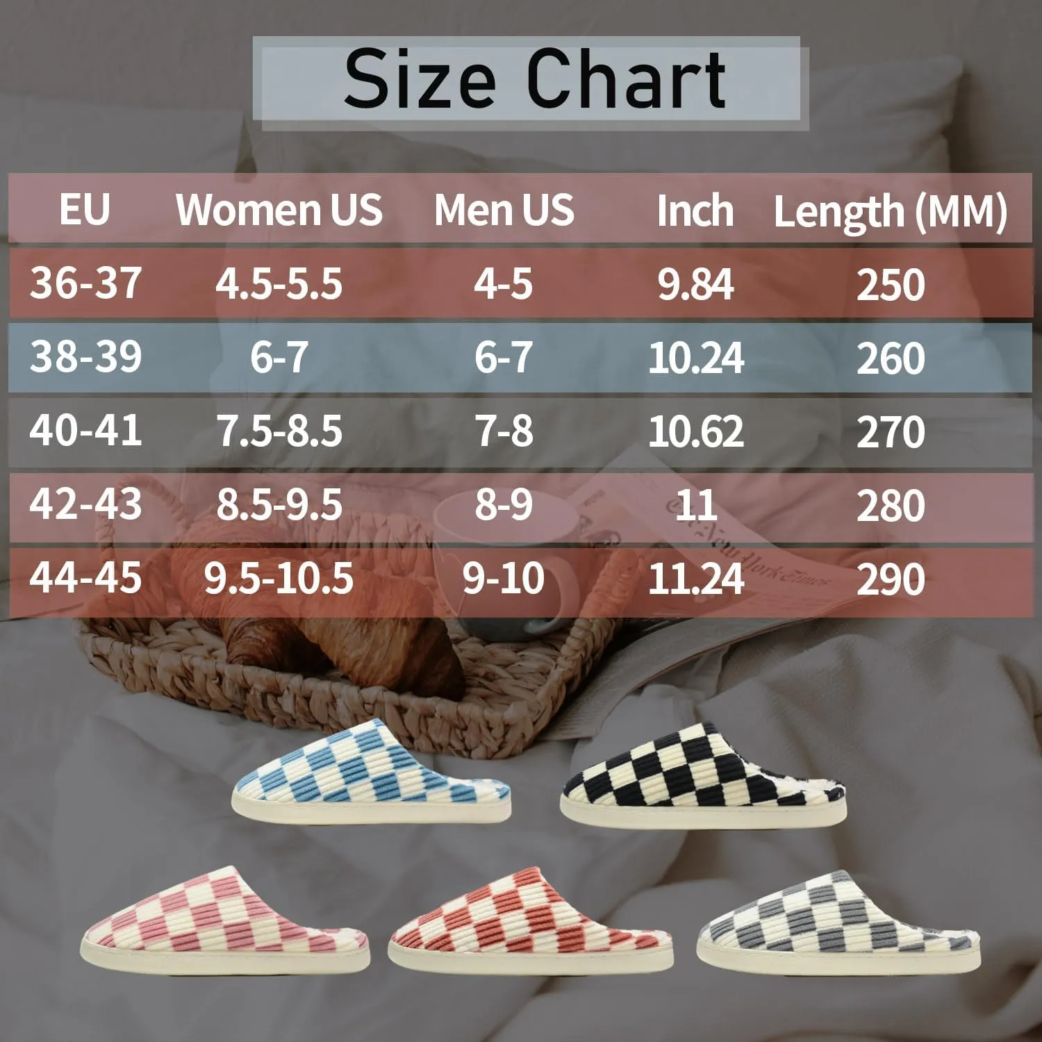 Women House Checkered Slippers - Plaid Scuff Memory Foam Non-Slip Indoor Outdoor Casual Soft Slides