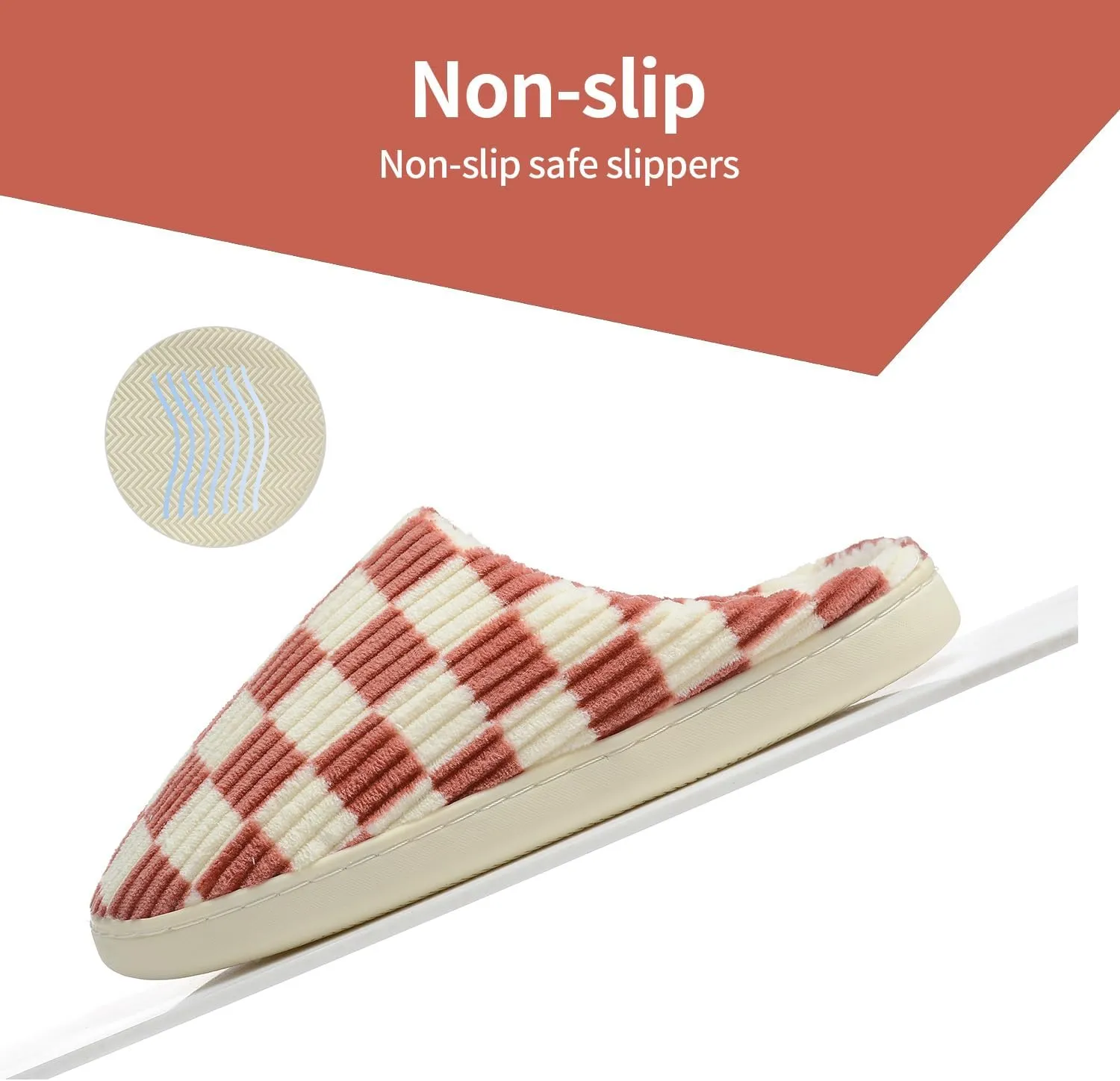 Women House Checkered Slippers - Plaid Scuff Memory Foam Non-Slip Indoor Outdoor Casual Soft Slides