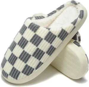 Women House Checkered Slippers - Plaid Scuff Memory Foam Non-Slip Indoor Outdoor Casual Soft Slides