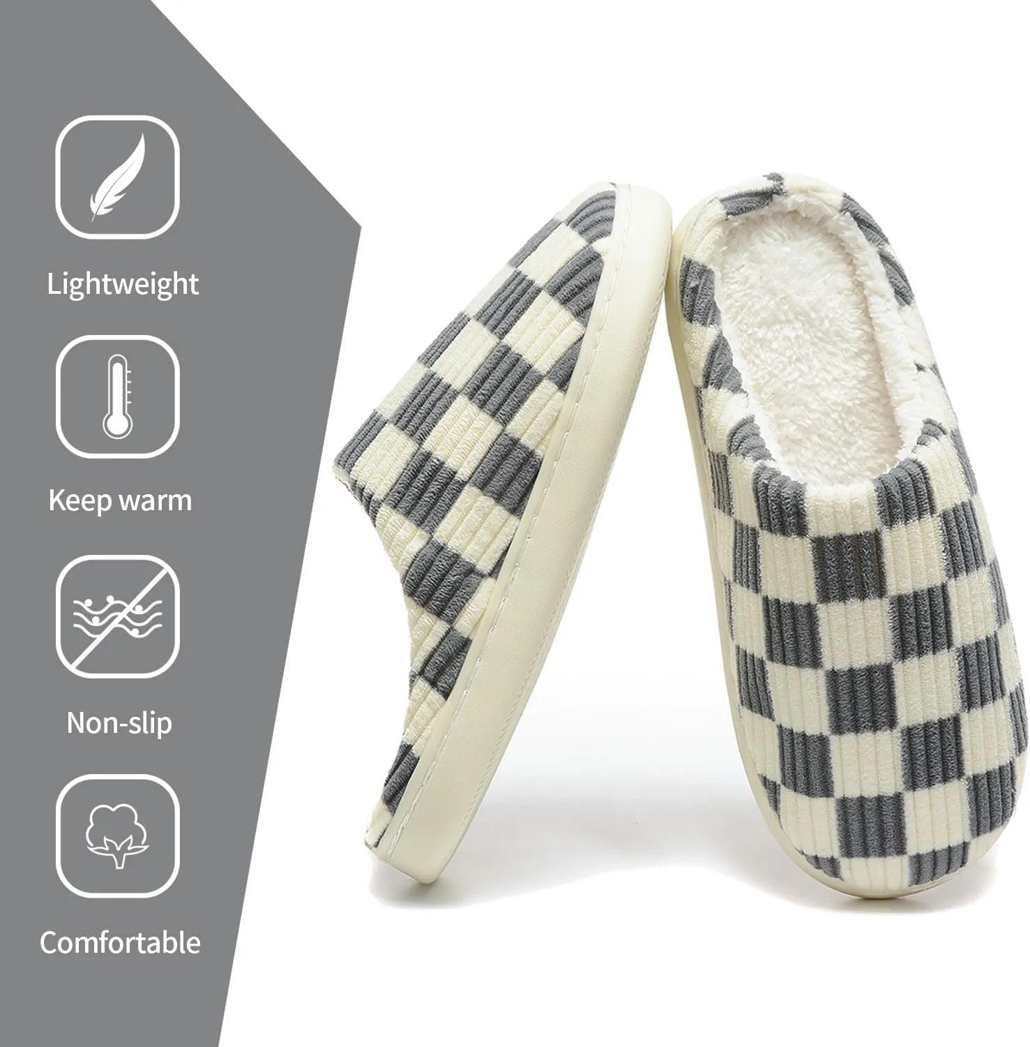 Women House Checkered Slippers - Plaid Scuff Memory Foam Non-Slip Indoor Outdoor Casual Soft Slides