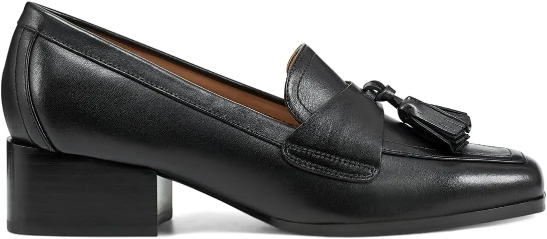 Women Vintage Low Chunky Heel Loafers Shoes with Tassel Square Closed Toe Slip On Fringed Loafer Pumps 1.5" Block Heels Office Work Pumps Ladies Formal Business Casual Club Party 4-11 M US