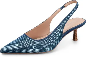 Women's Bow Slingback Heels Pointed Toe Kitten Pumps Dress Shoes with Elastic Strap - 2.4'' Inches Height