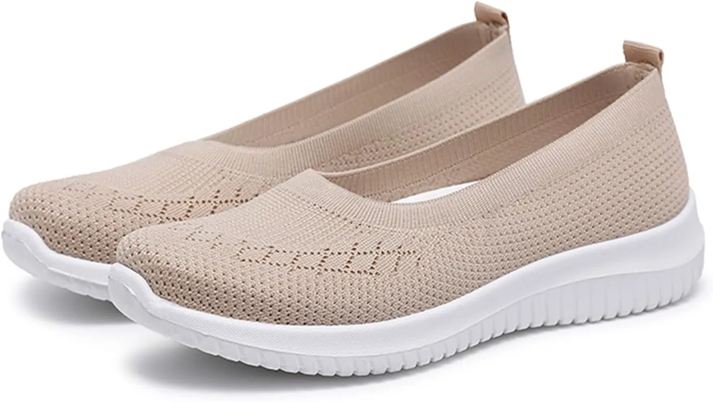Womens Breathable Slip Mesh Knitted Woven Orthopedic Arch Support Wide Fit Flexible Lightweight Comfortable Soft Gym Walking Sneakers Casual Comfy Work for Summer Shoes