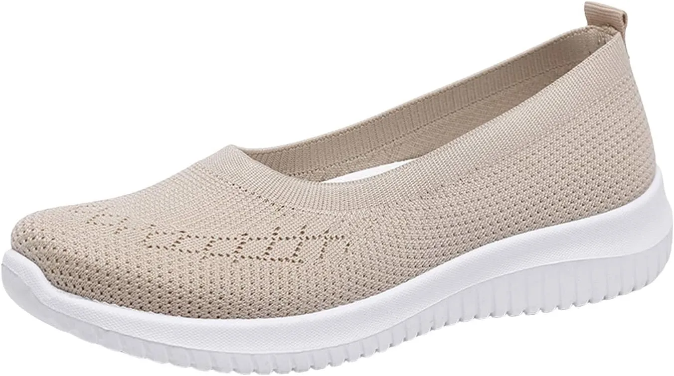Womens Breathable Slip Mesh Knitted Woven Orthopedic Arch Support Wide Fit Flexible Lightweight Comfortable Soft Gym Walking Sneakers Casual Comfy Work for Summer Shoes
