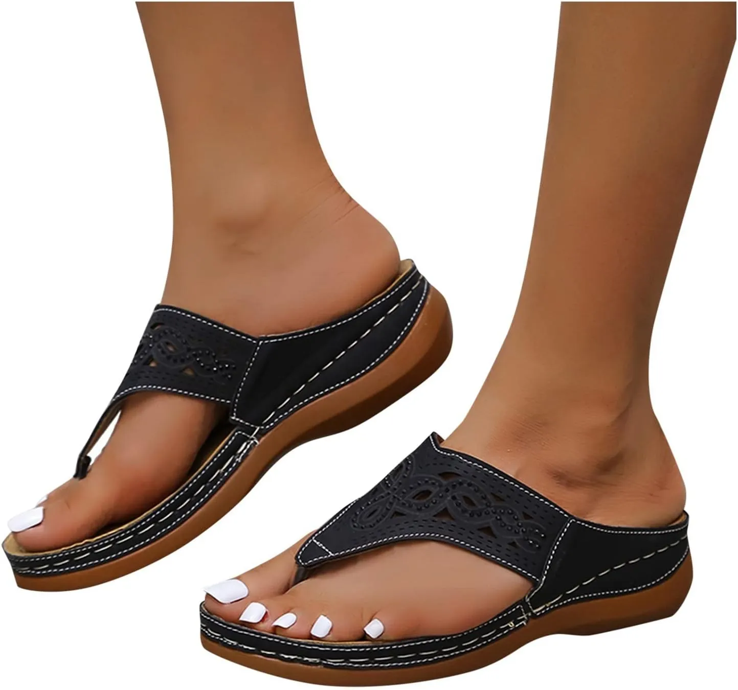 Womens Comfortable Orthopedic Sandals with Arch Support Walking Shoes Adjustable Thick Sole Summer Beach Casual Outdoor Slides Plantar Fasciitis Relief Footwear