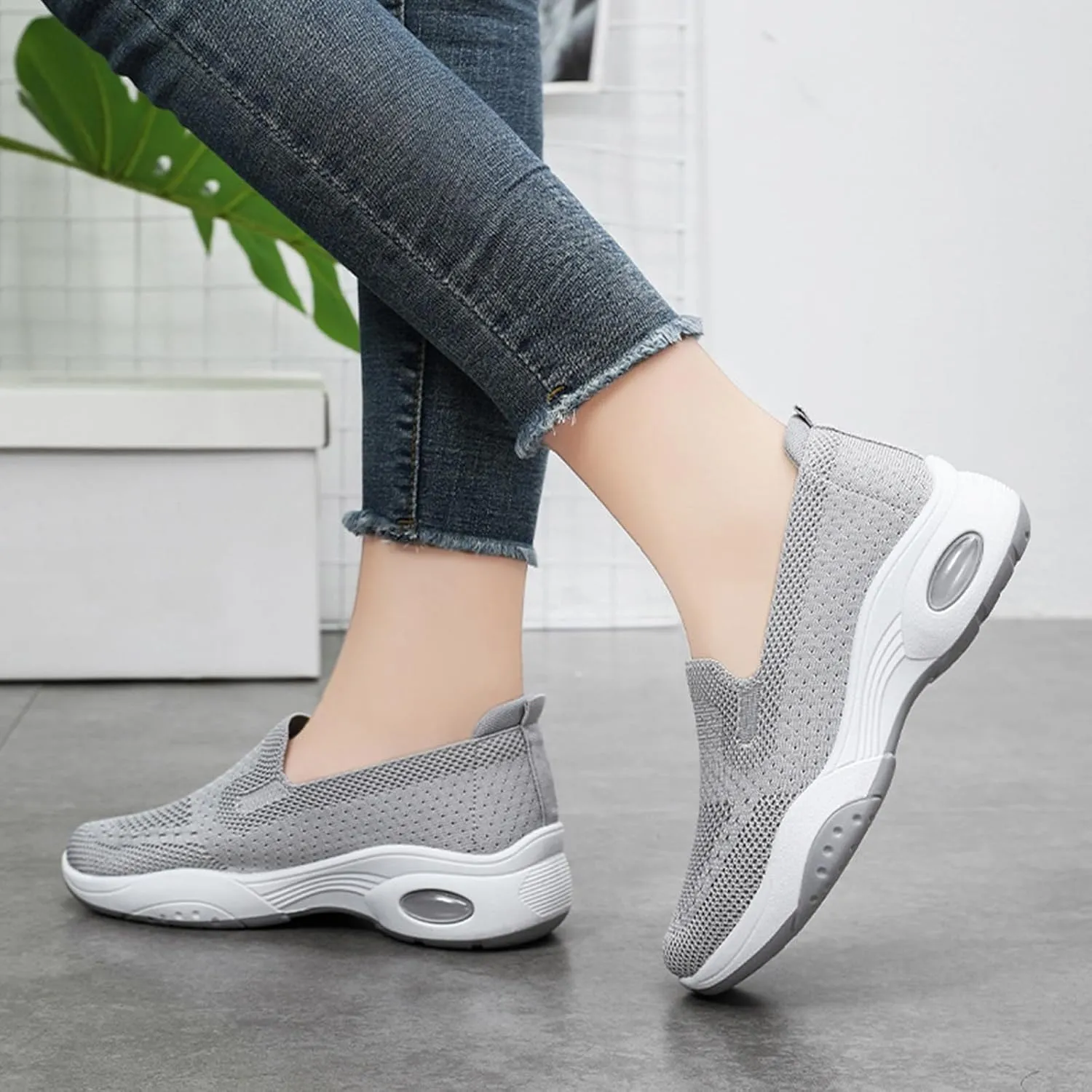 Womens Comfy Orthopedic Walking Shoes Orthopedic Breathable Walking Sneaker Comfortable Casual Ladies Air Cushion Athletic Shoes Arch Support Slip on Sneakers Running Jogging Shoe