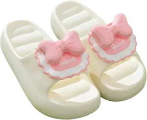 Women's Cute Sandals with Bow Korean Sweet Chunky Sole Non-Slip Soft Slides for Indoor Bathroom House Slippers Summer