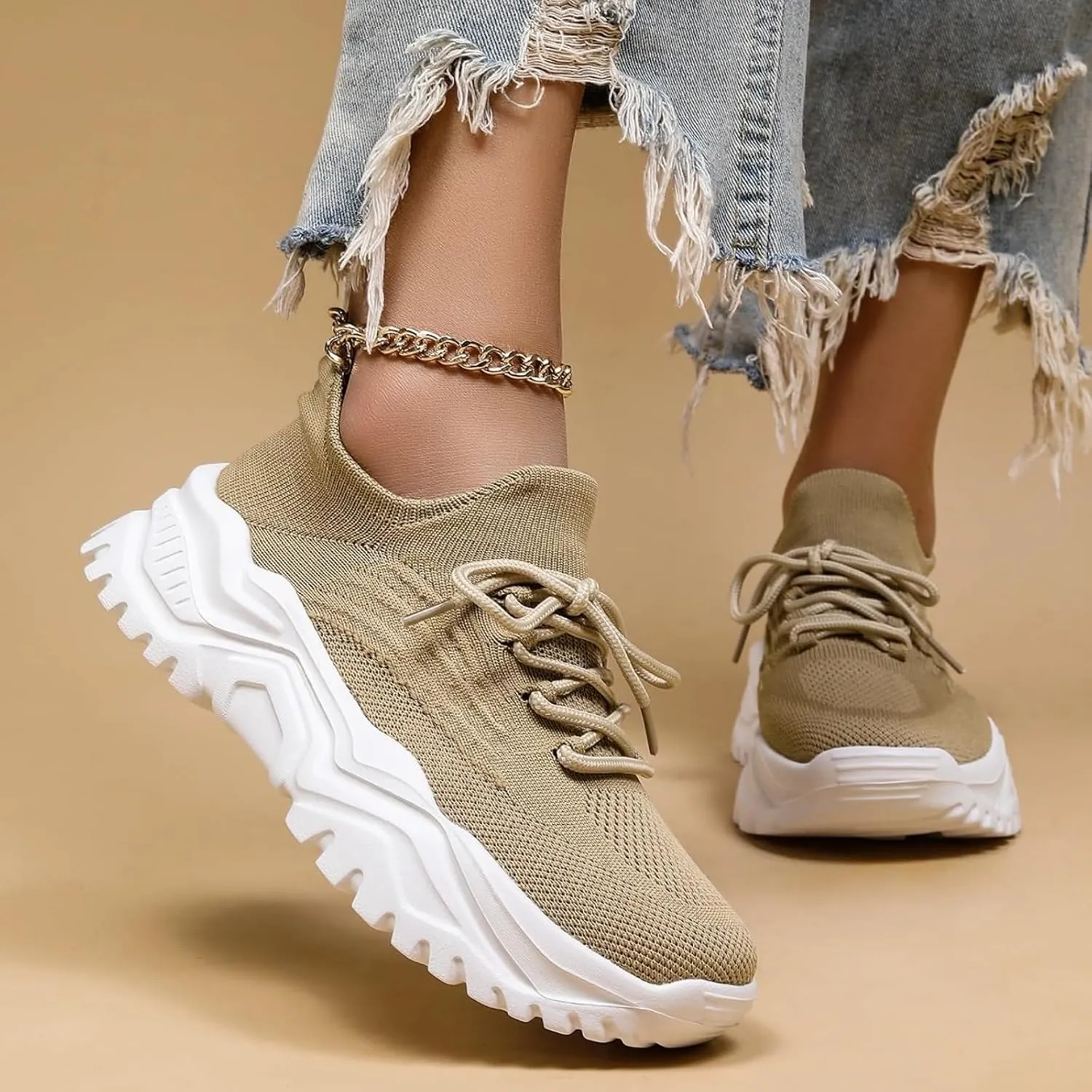 Women’s Fashion Athletic Sneakers Mesh Lightweight Platform Slip On Sports Casual Shoes Breathable Soft Sole Comfortable Work Gym Trainers Orthopedic Summer Arch Support Shoes