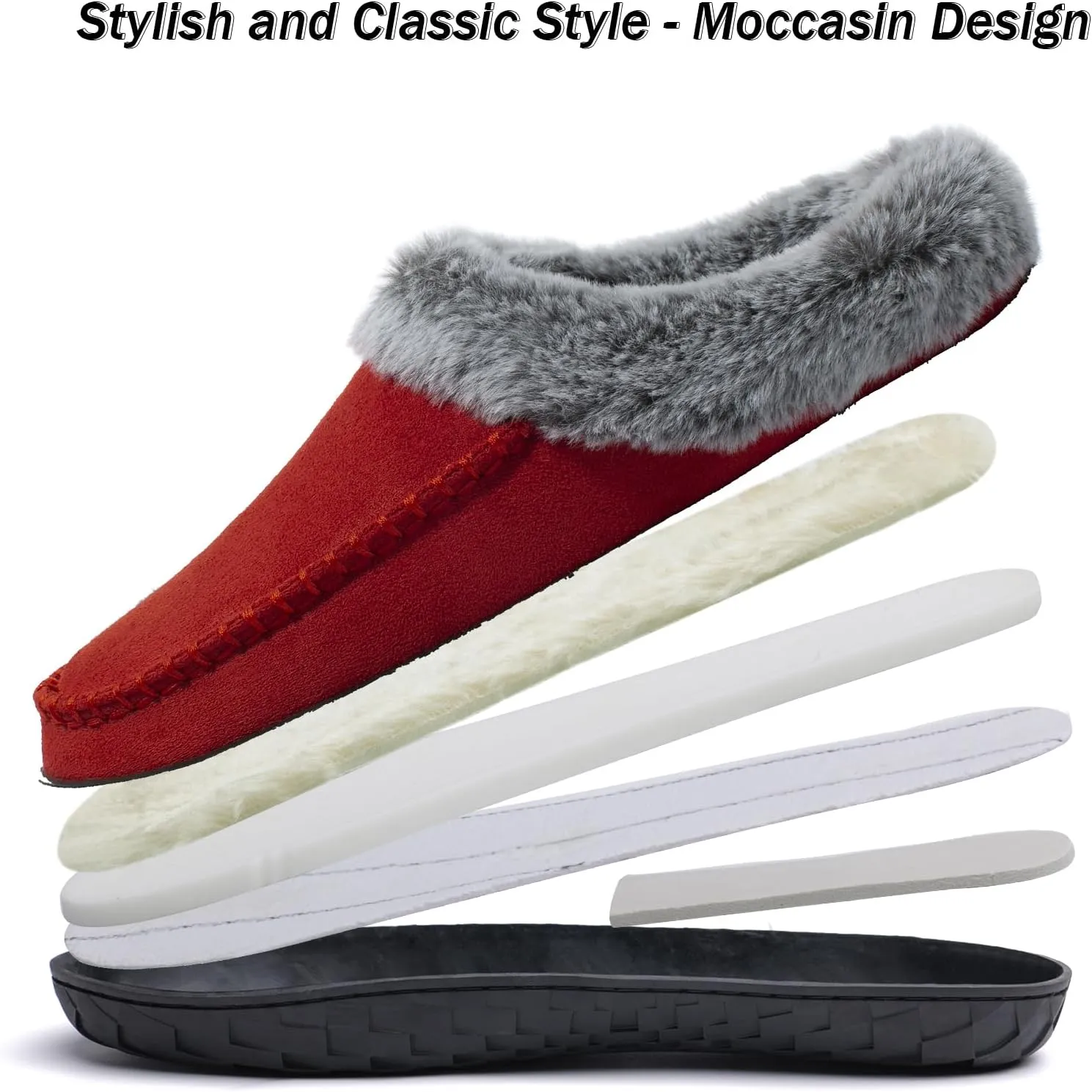 Women's Fuzzy Memory Foam Slippers Winter House Fluffy Slip-on Shoes Indoor and Outdoor