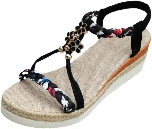 Womens Low Wedge Heels Sandals Wide Width Platform Wedge Sandals Summer Beach Shoe Ankle Elastic Shoes Comfort Elegant Slip On Dressy Shoes Arch Support Walking Sandal