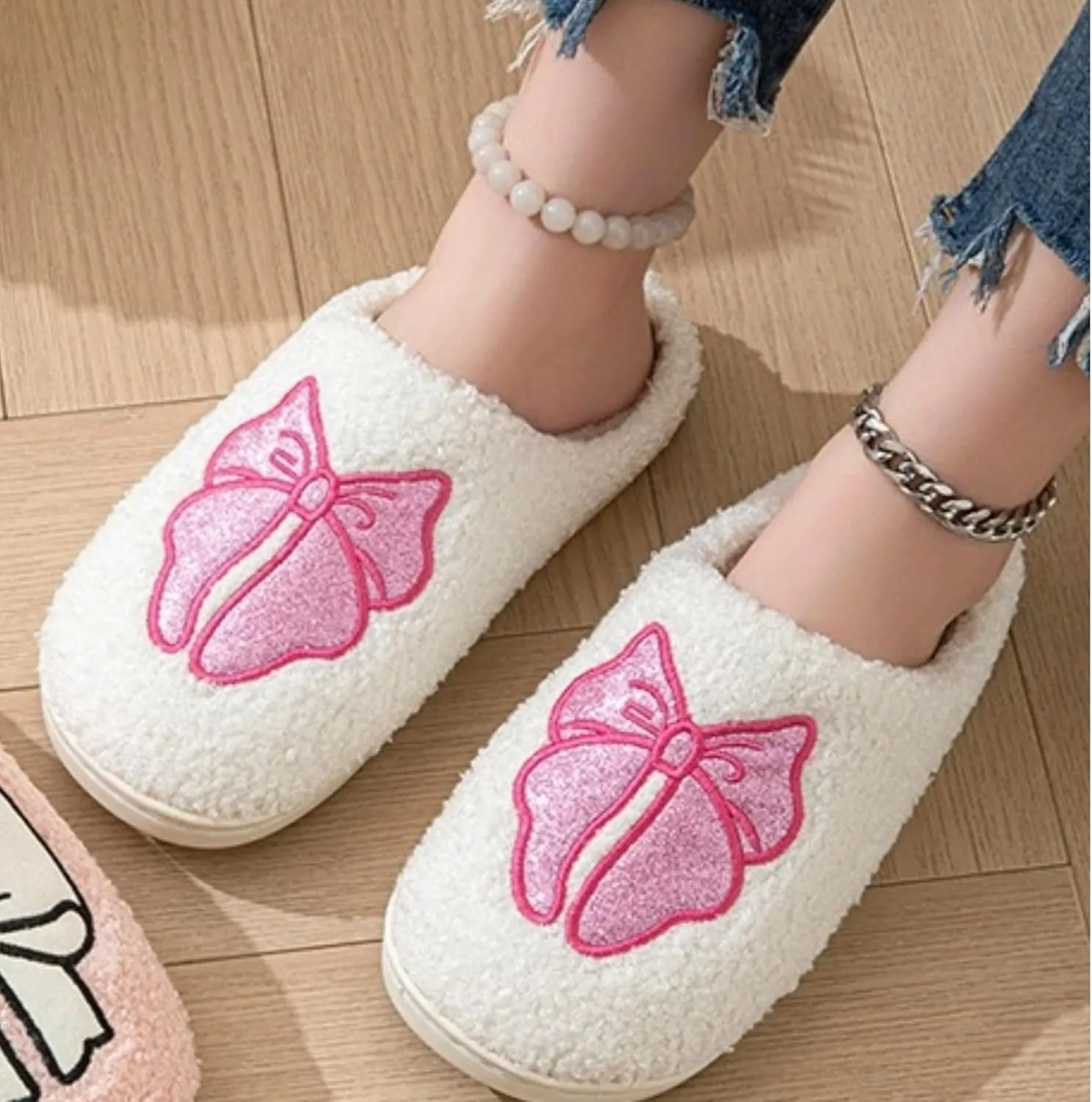 Women's Memory Foam Slippers with Elegant Sparkling Bow, Cute and Fashionable House Shoes