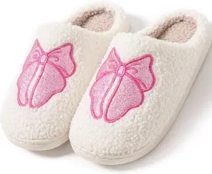 Women's Memory Foam Slippers with Elegant Sparkling Bow, Cute and Fashionable House Shoes
