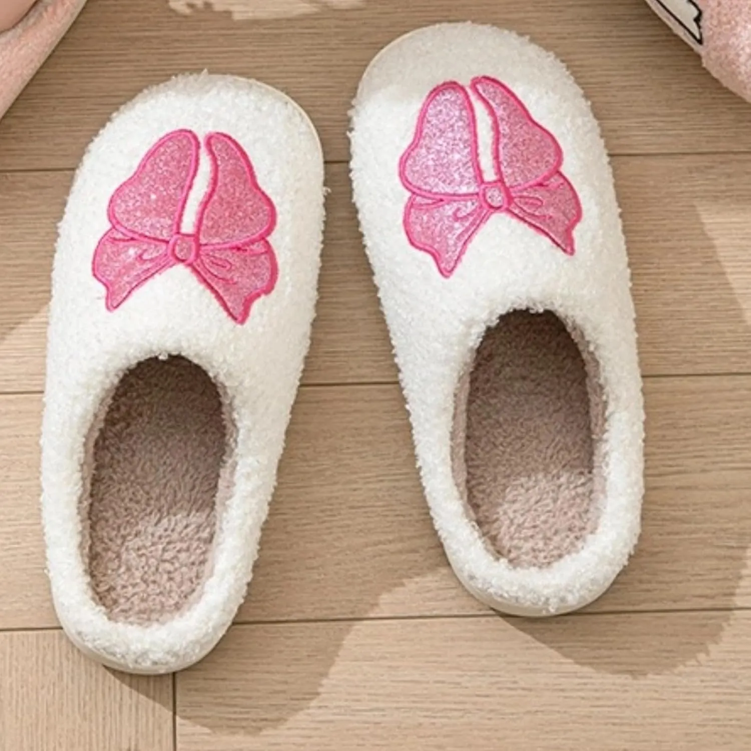 Women's Memory Foam Slippers with Elegant Sparkling Bow, Cute and Fashionable House Shoes