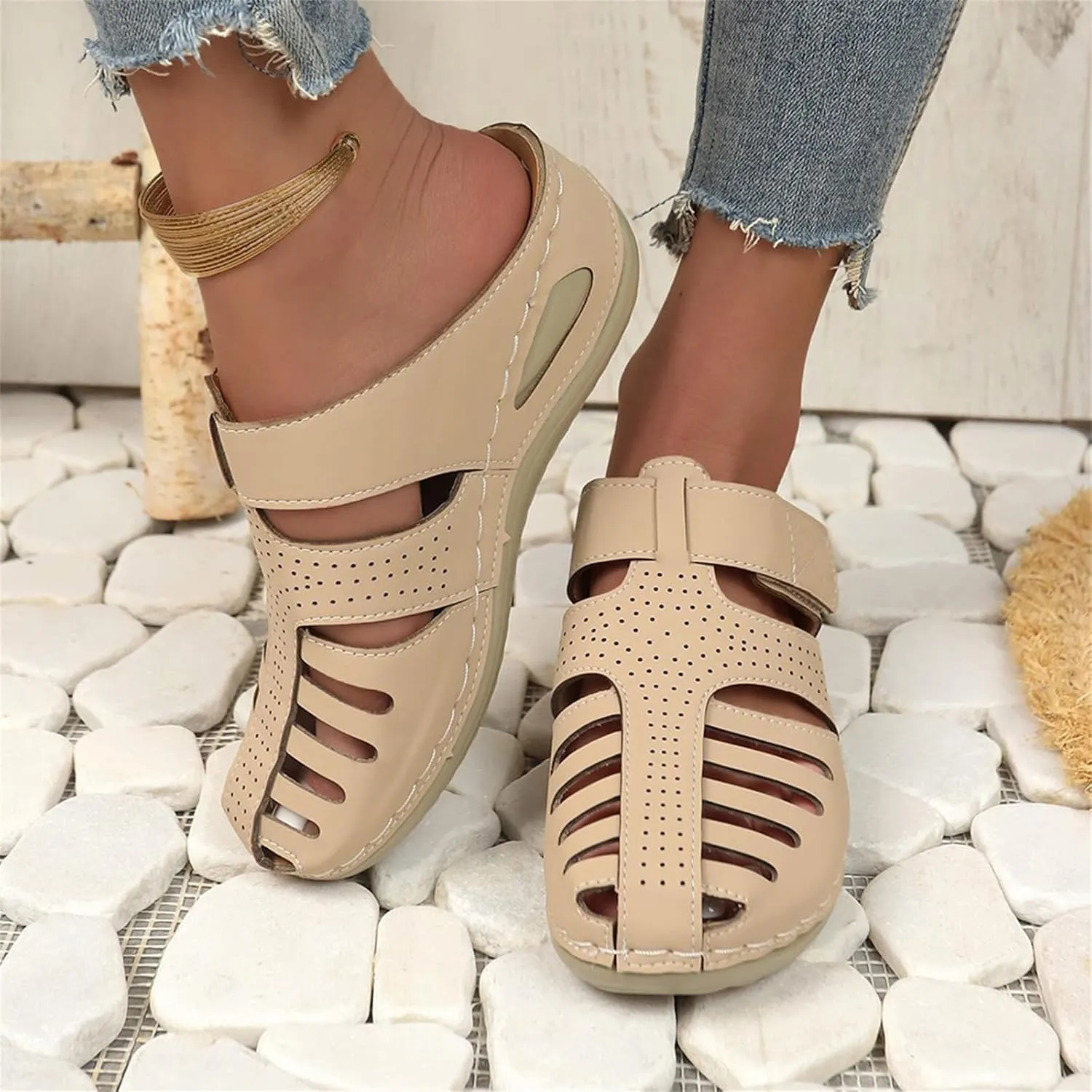 Womens Mules Shoes Dressy Summer Closed Toe Orthopedic Sandals Casual Wedge Slip On Arch Support Sandals
