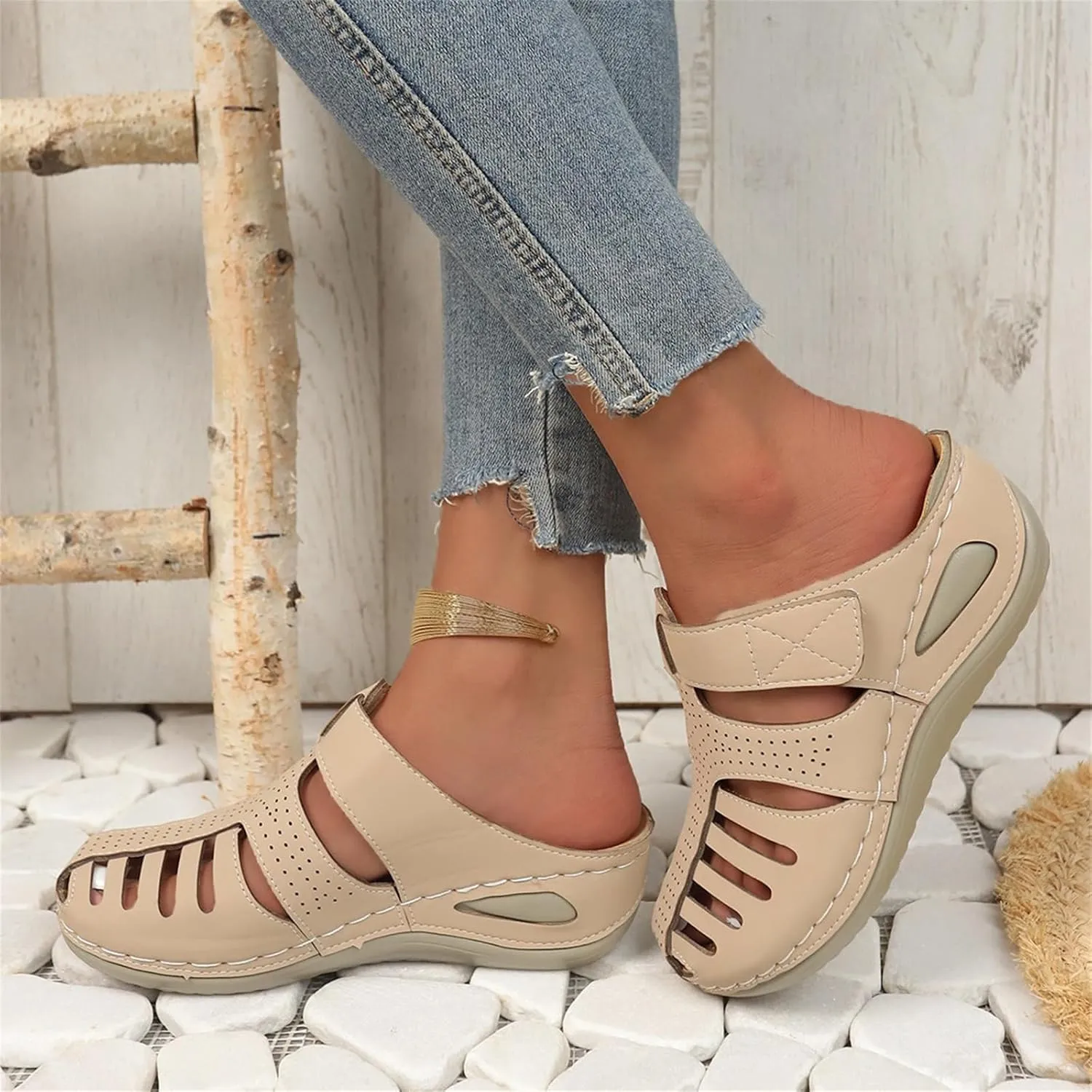 Womens Mules Shoes Dressy Summer Closed Toe Orthopedic Sandals Casual Wedge Slip On Arch Support Sandals