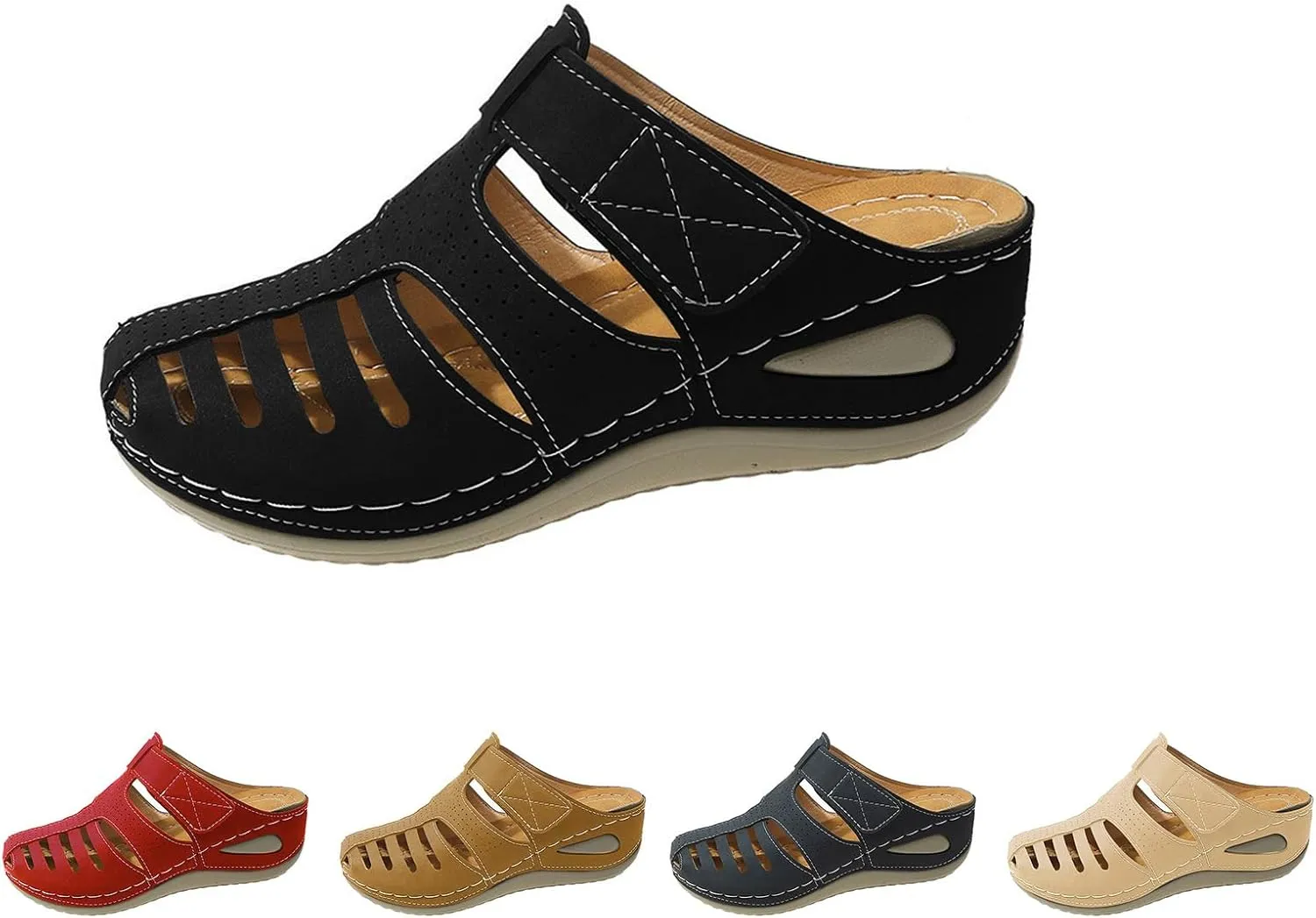 Womens Mules Shoes Dressy Summer Closed Toe Orthopedic Sandals Casual Wedge Slip On Arch Support Sandals