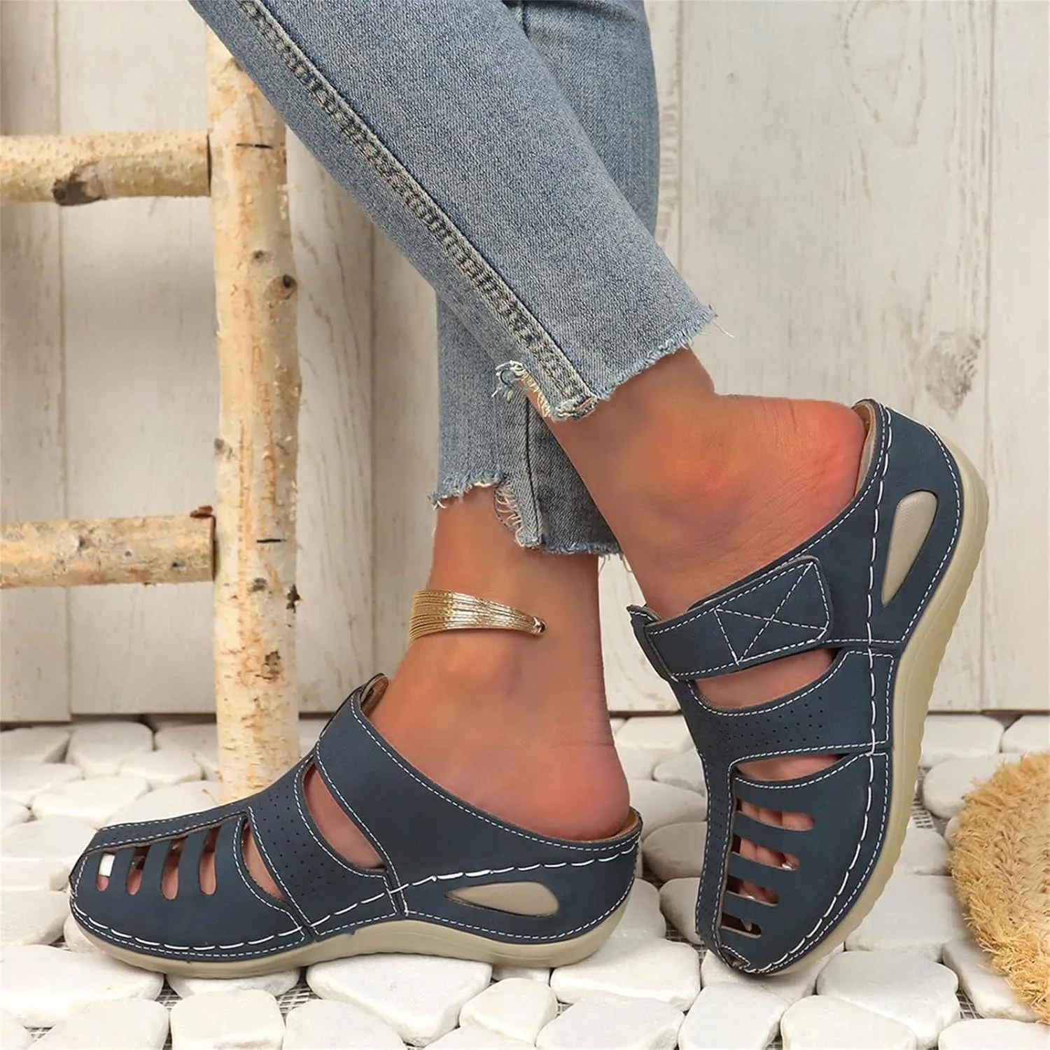 Womens Mules Shoes Dressy Summer Closed Toe Orthopedic Sandals Casual Wedge Slip On Arch Support Sandals