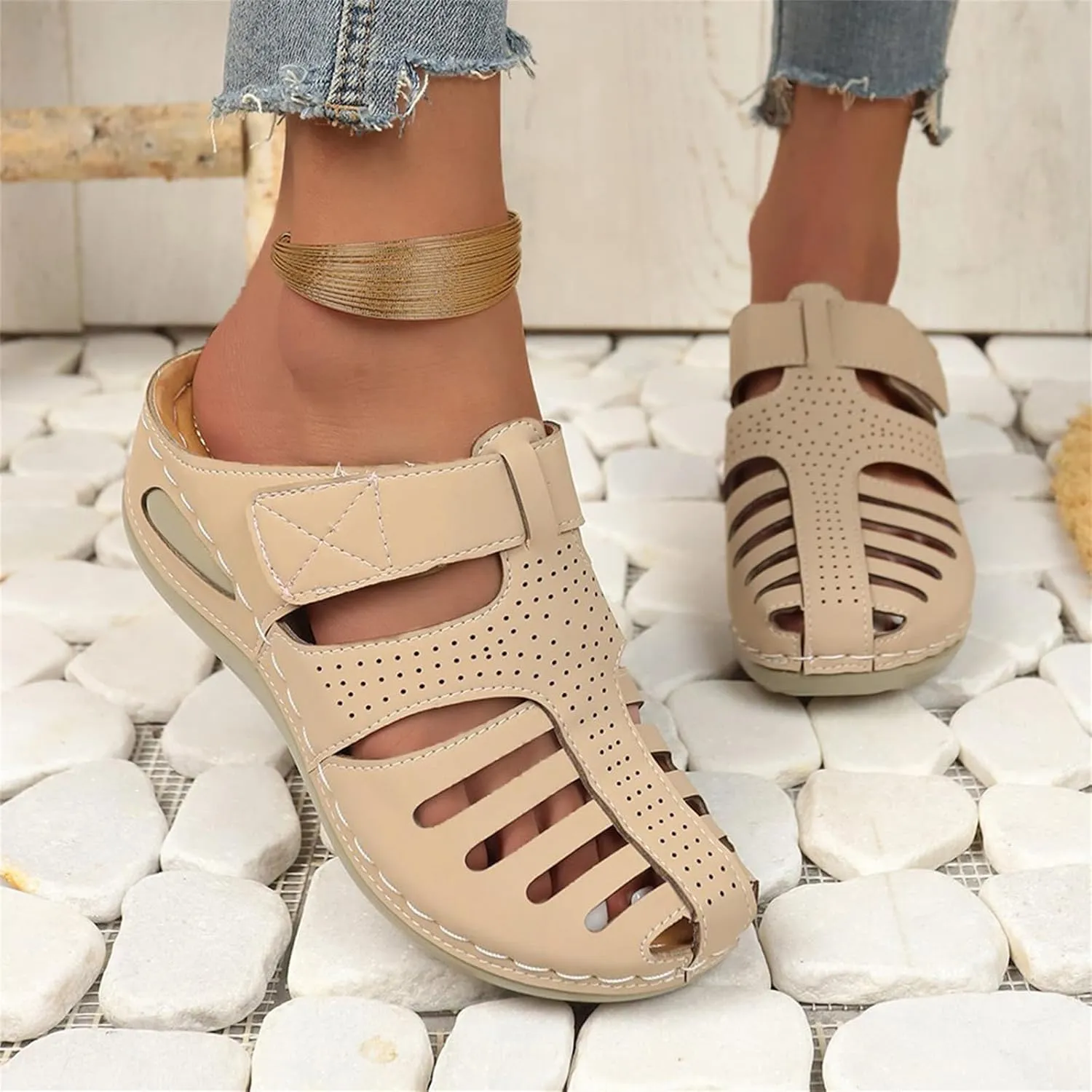 Womens Mules Shoes Dressy Summer Closed Toe Orthopedic Sandals Casual Wedge Slip On Arch Support Sandals